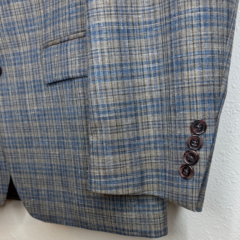 Ralph Lauren Windowpane Wool Silk Linen Blue and Gray Jacket Blazer 40L - Picture 7 of 16